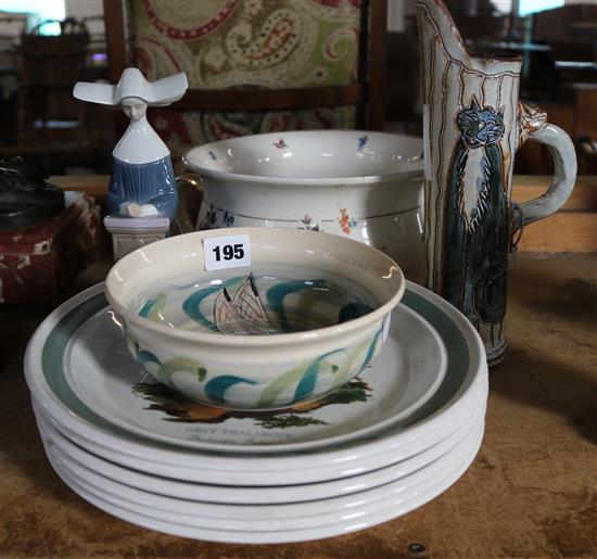 Steve Duffy for Rye bowl, 6 Portmerion plates and 3 other items incl. Lladro figure